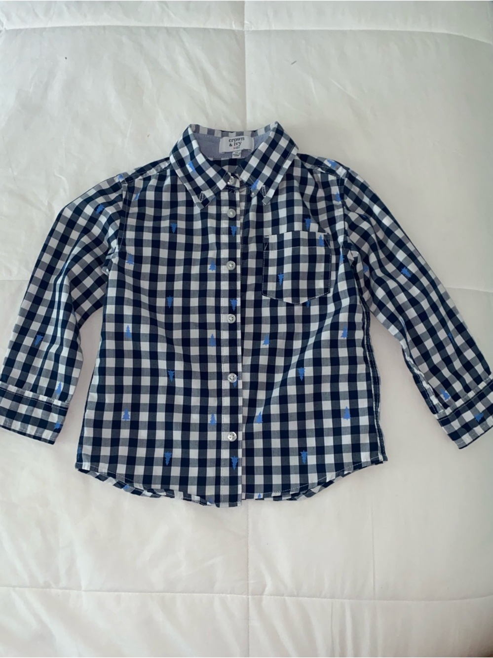 crown & ivy Navy and White Plaid Button-Down Shirt